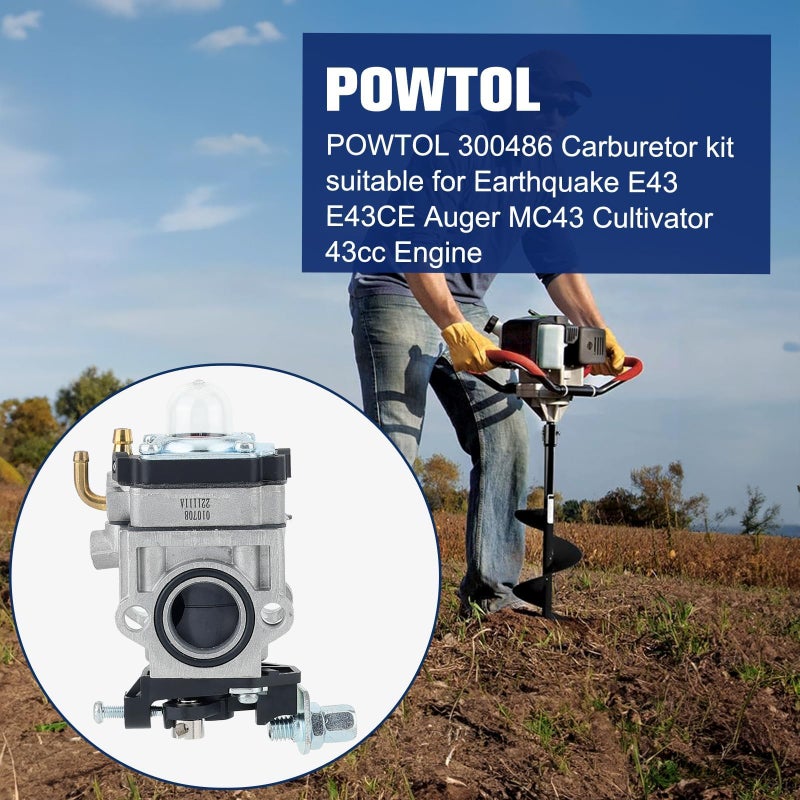 Powtol كربوراتور باوتول 300486 لآلة الحراثة إيرث كويك MC43 MC43E E43 E43CE E43WC أوغر باورمات 43cc PCV43 PEA438 MD43 WE43 WE43E قطع غيار آلة الحراثة إيرث كويك - Image 2